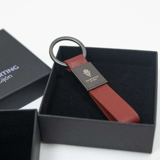 RED LEATHER STEEL KEYRING