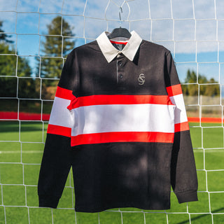 POLO NEGRO FRANJA BLANCA