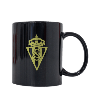 TAZA NEGRA ESCUDO DORADO